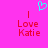 Pixelated icon with bright pink background, cyan heart symbol above red text reading 'Love Katie' in two