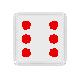 White dice with red dots in various orientations against black background, some showing multiple faces.