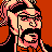 Pixelated 48x48 static icon of a character with long black hair, glasses, and a beard against an orange background.