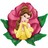 A pixelated static icon shows a figure with long brown hair wearing a yellow dress, surrounded by pink petals and green leaves.
