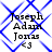 Four identical pixelated text-based icons with blue diamond-patterned backgrounds, each displaying 'Joseph Adam Jonas <3' in black font.