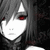six identical anime-style character faces with red eyes and gray hair, overlaid by a repeating text banner
