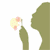 A static silhouette of a person holding a flower with changing floral patterns and background circles