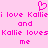 Pixelated pink text on light pink background with heart symbol above, repeating 'i love Kalliei' and 'Kallie loves me' phrases.