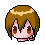 Pixel art contact sheet showing three sequential frames of a chibi-style character's face with varying expressions against a gray background.