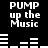 Black background with white pixelated text "PUMP up the Music" and audio equalizer bars in two , showing animation changes between frames