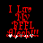 Red pixelated text on black background reads "I Love My BFFL Aleah" with white sparkles at bottom, show slight animation in the 'Love' heart and sparkle positions
