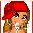 Pixel art of a woman in red headwear and clothing with silver accessories, shown in multiple poses including a close-up of her face and a full-body view, with text below
