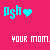 Pixelated cyan text 'Osh' with a heart symbol on pink background, repeated in pattern with alternating gray and black 'YOUR MOM.' text