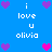 Blue background with white text 'i love u olivia' and pixelated hearts in purple and pink, arranged in a pattern