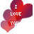 Pixelated red heart-shaped icon with white text "I LOVE YOU" overlaid on three overlapping hearts in gradient shades of red and purple.