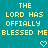 Pixelated yellow text on teal background reads 'THE LORD HAS OFFIALLY BLESSED ME' with two heart symbols below.