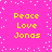 Pixelated text 'Peace Love Jonas' repeated four times on a bright pink background with scattered white dots.