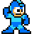 Six pixel-art frames of a blue robot character in various poses on a gray background, arranged in a 3x2 contact sheet.