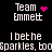 Pixelated text displays 'Team Emmett' with pink heart and sparkles, and 'I bet he Sparkles, too' with partial text on black background.