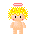 Pixelated angel icon with yellow hair, pink cheeks, black eyes, white wings, and a red-and-white striped halo in multiple poses.