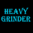 A static image featuring the text 'HEAVY GRINDER' in cyan and magenta colors above a of four distinct photographs