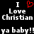 Black background with white pixelated text and a red heart symbol, displaying "I Love Christian ya baby!!" in two identical mirrored sections.