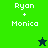 Green and dark green pixelated with 'Ryan + Monica' text, featuring a black star in the top-right quadrant and a green star in the bottom-left quadrant