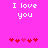 Pixelated text "I love you" in white on bright pink background with red and pink heart symbols below.