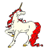 Static pixelated icon of a white unicorn with red mane and tail, brown horn, and golden hooves against transparent background.