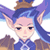Pixelated static icon of a fantasy character with blue hair, pointed ears, and a brown crown-like accessory on their head against a white background.