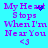 Pixelated text on cyan background with purple lettering and blue heart animation, showing 'My Heart Stops When I'm Near You <3' in four identical