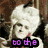 A pixelated image of a person with white hair in two side-by-side , each showing different text overlays and slight pose variations