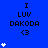 Blue background displays "I LUV DAKODA <3" text with white heart symbols animating in vertical across the