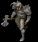 Animated sequence of a armored figure holding a hammer, cycling through walking and standing poses against black background.
