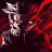 Pixelated character with white hair and red eyes against a dark red background, next to blue text reading 'ke me mad' on a solid blue field.