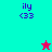 Pixelated icon with cyan and magenta background sections, displaying 'ily <33' text in blue and a star symbol that changes color between frames.