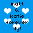 Blue background with white pixelated hearts and black text reading "matt & katie forever ily!" in a pattern