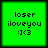 Four identical green square display pixelated text 'loser iloveyou :(' with black borders between them