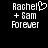 Two side-by-side pixelated text displays on black background, each reading 'Rachel + Sam Forever' with a heart symbol replacing the 'i' in Rachel on left.