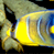 Animated contact sheet showing three frames of a yellow and blue fish-like creature with striped patterns on its body against a dark background, alongside a separate frame displaying "CoolBuddy.com" text in pixelated style.