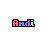 Four pixelated 'Andi' text icons arranged in a on gray background, each with distinct color variations per letter