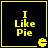 Four identical black square with yellow borders display "I Like Pie" text and a Pac-Man icon, arranged in a