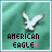 A 48x48 pixel animated buddy icon featuring a white eagle silhouette against a teal background with the text "AMERICAN EAGLE" in black block letters and a pink heart symbol, shown across two frames where the heart changes from solid to outlined.