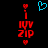 Pixelated red 'I LOVE ZIP' text with heart symbols above and below, a cyan pixelated heart symbol in the center top against black background.