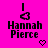 Pixelated icon with bright pink background, black text "Hannah Pierce", and a small heart symbol below the name.