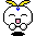 Four pixel-art character poses with closed eyes, yellow wing-like ears, blue gem on forehead, pink mouth, and black base, arranged in a on gray background