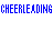 Animated contact sheet of cheerleading-themed text-based icon frames showing sequential changes in word arrangement and color cycling.