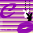 Pixelated purple and yellow striped background with two black-and-white bunny figures hanging from black dashed lines, one on left and one on right.