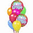 A cluster of colorful balloons with a red text phrase 'It's My Birthday' on the right side, all rendered in pixelated style.