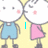 Pixelated cartoon rabbits in blue overalls and pink dresses stand against a yellow background with cyan text reading "I LOVE HOWIE <3".