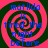 Four identical display a pink and green spiral background with blue text reading "matilda is tired the night before" in pixelated font