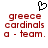A pixelated icon with a black heart outline above red text reading 'greece cardinals a - team.' on white background.