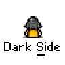 A 4x3 contact sheet of a pixel art animated icon showing a yellow stick figure with gray helmet in various poses and speech bubbles reading "COME TO THE DARK SIDE...", "WE HAVE", and "COOKIES!" against a gray background.