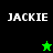 Four display 'JACKIE' text with green and black backgrounds; two star icons alternate between green and black